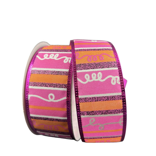 1.5"X10Y Orange-Fuchsia-White-Black Glitter Loopy Stripes Ribbon 56424-09-44