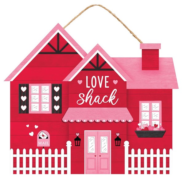 11.25"L X 9.75"H Love Shack House  Red/Lt Pink/Black/White     AP7093
